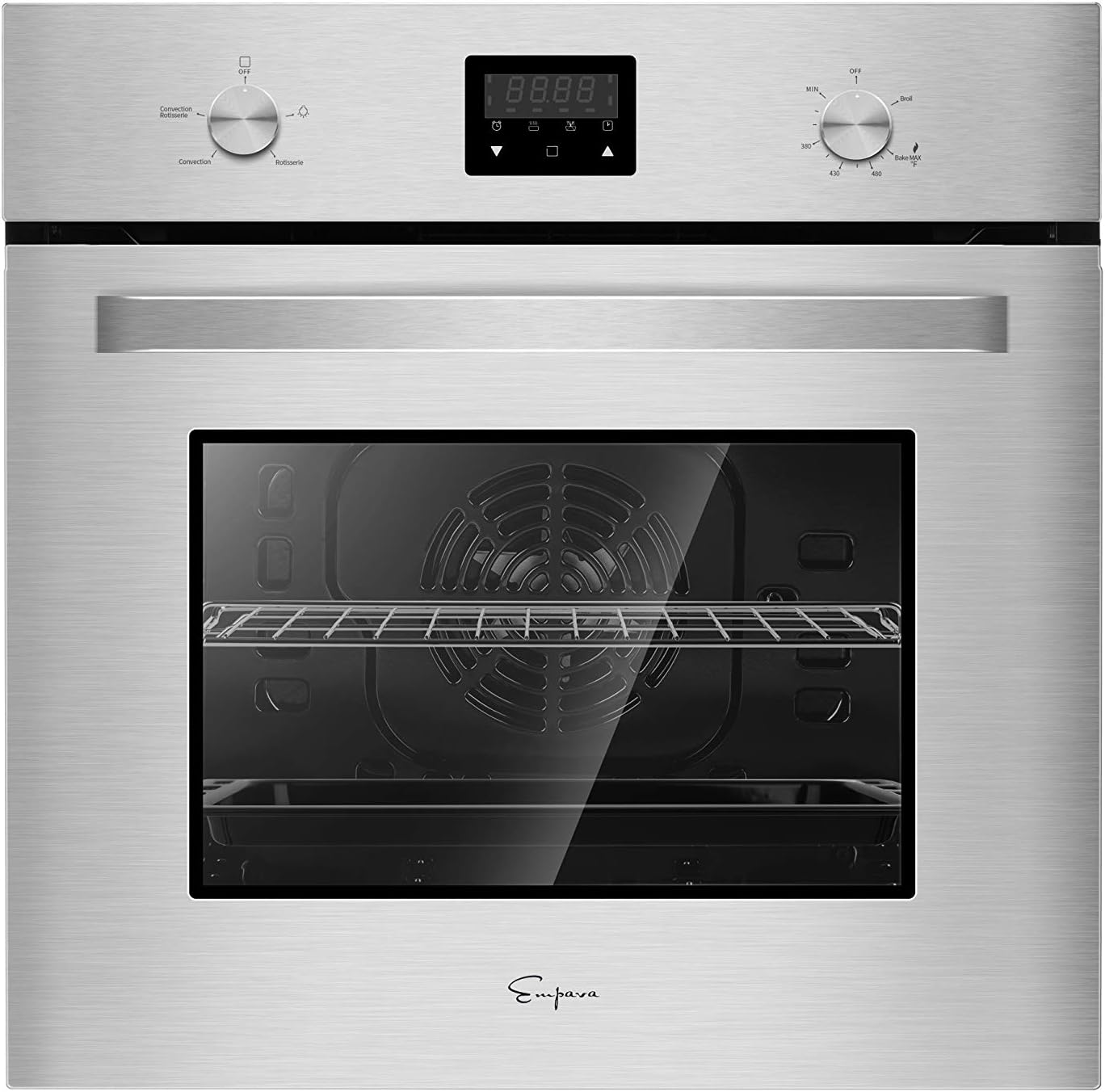 Empava 24 Inch Single Gas Wall Oven Bake Broil Rotisserie Functions with Mechanical Controls-Digital Timer-Convection Fan in Stainless Steel
