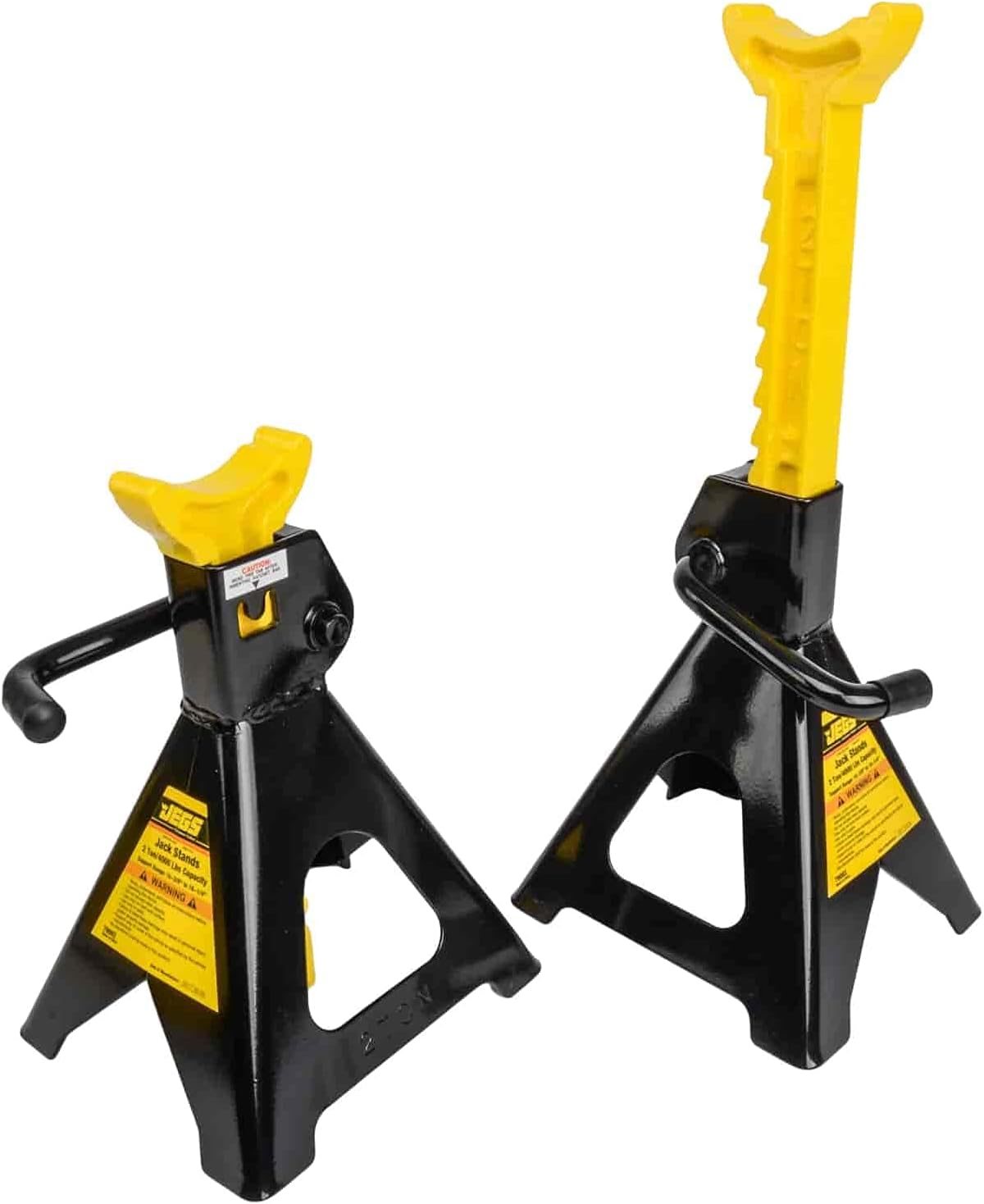 JEGS Hydraulic Utility Floor Jack and Jack Stands | 2-Ton Capacity | Heavy Gauge Steel Frames | Powder Coated Black and Yellow | Heavy Duty Caster Wheels on Floor Jack