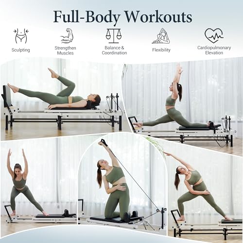 PAETA Pilates Reformer, 91" Foldable Reformer Pilates Machine with Adjustable Reformer Heights, Pilates Equipment with Piano Wire Spings and Jump Boards