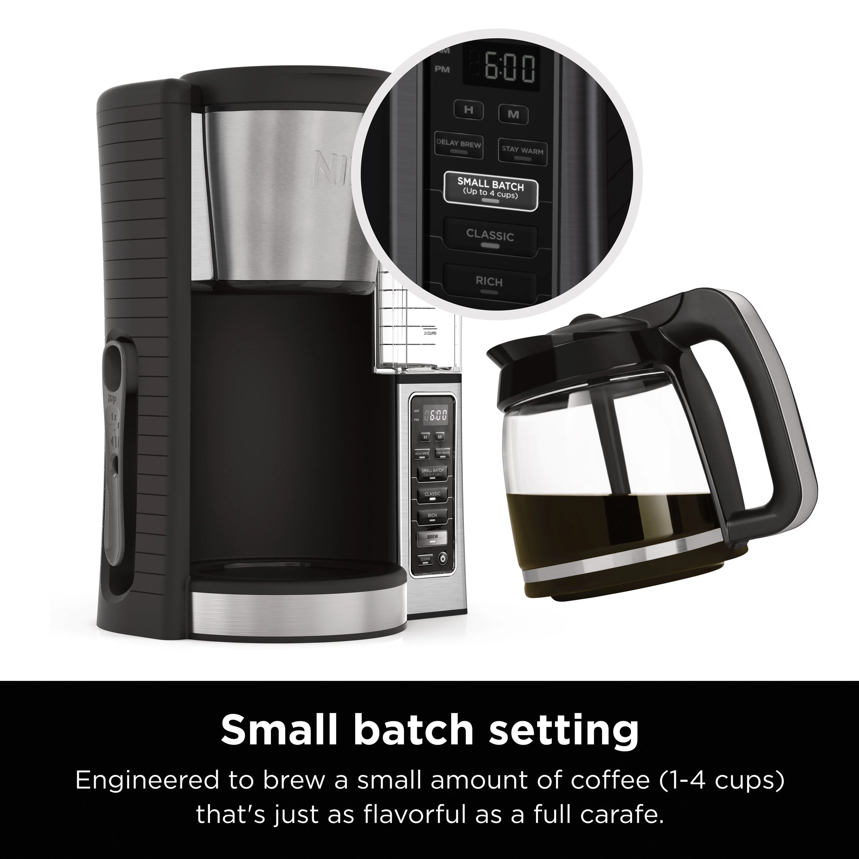 Ninja® 12-Cup Programmable Coffee Maker, Glass Carafe, Stainless Steel, CE250