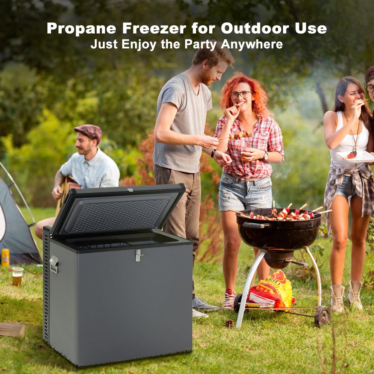 2.4 Cu.Ft. Propane Deep Freezer, 110V/12V/LPG Small Chest Freezer with Removable Basket and Lock, 3 Way RV Freezer for Outdoor, Camper Van, Home, Black