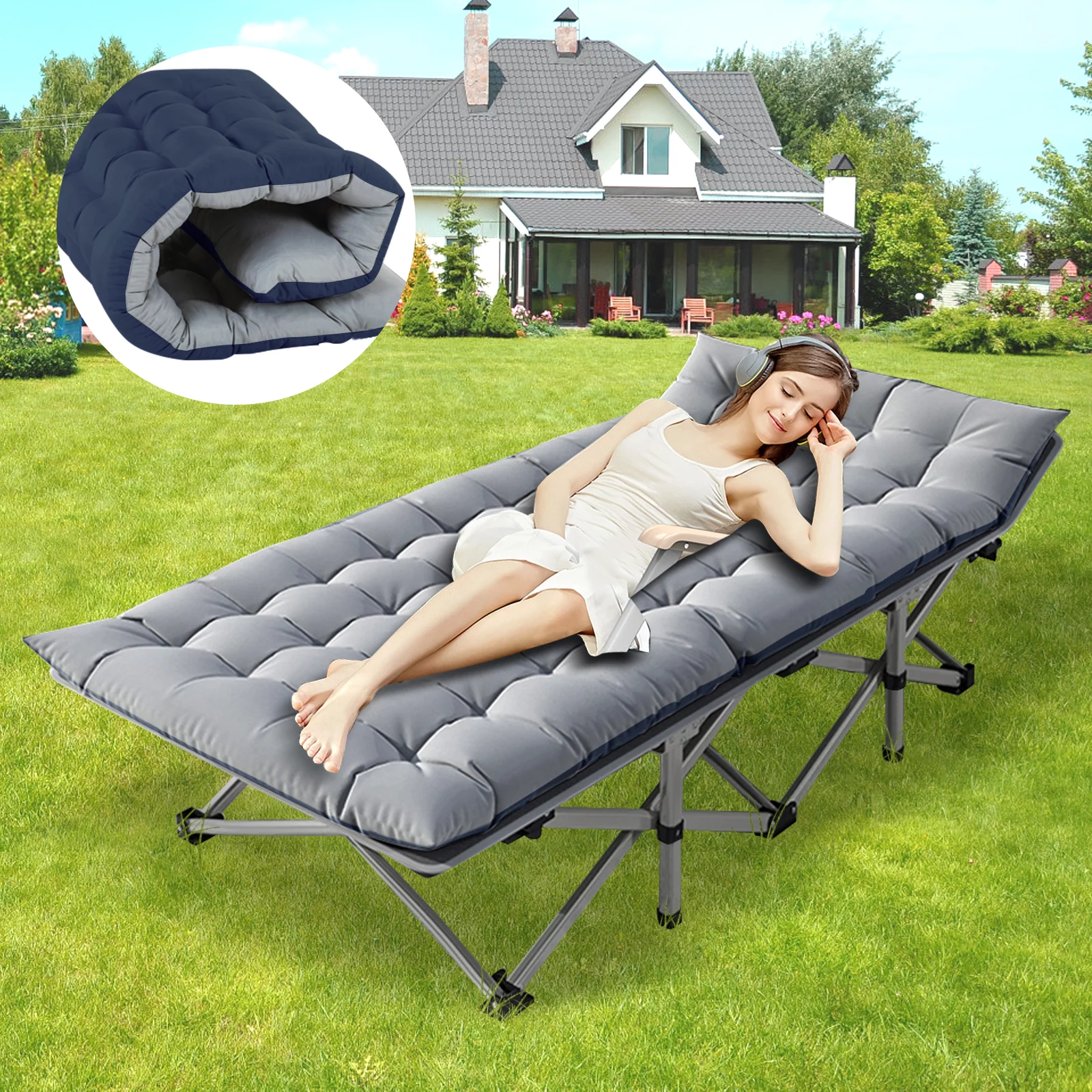 Docred Folding Camping Cots For Adults，Heavy Duty Cots For Sleeping, Travel Military Portable Cots Bed with 2-Sided Mattress & Carrying Bag