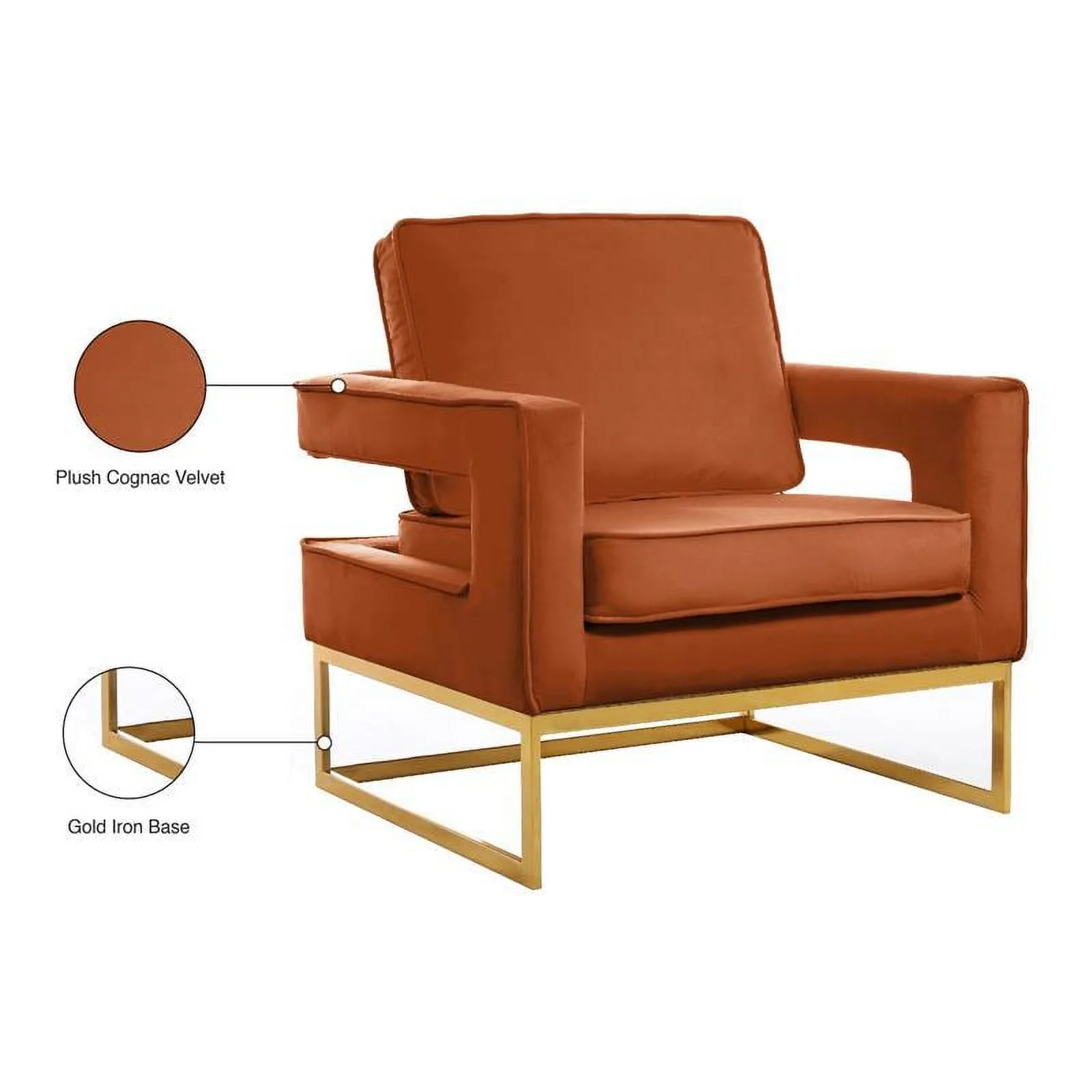 Meridian Furniture Noah 19"H Velvet Accent Chair in Cognac and Gold