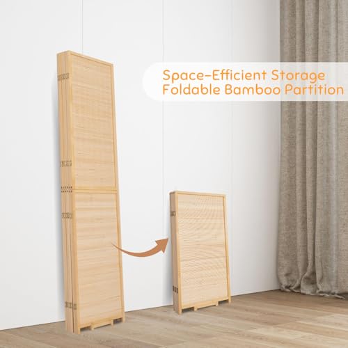 Bamboo Room Divider Folding Privacy Screens, Wall Divider for Room Separation, Portable Room Partitions and Dividers, 5.6FT Bamboo Mesh Woven Room Divider Panel (Brown, 4 Panel)