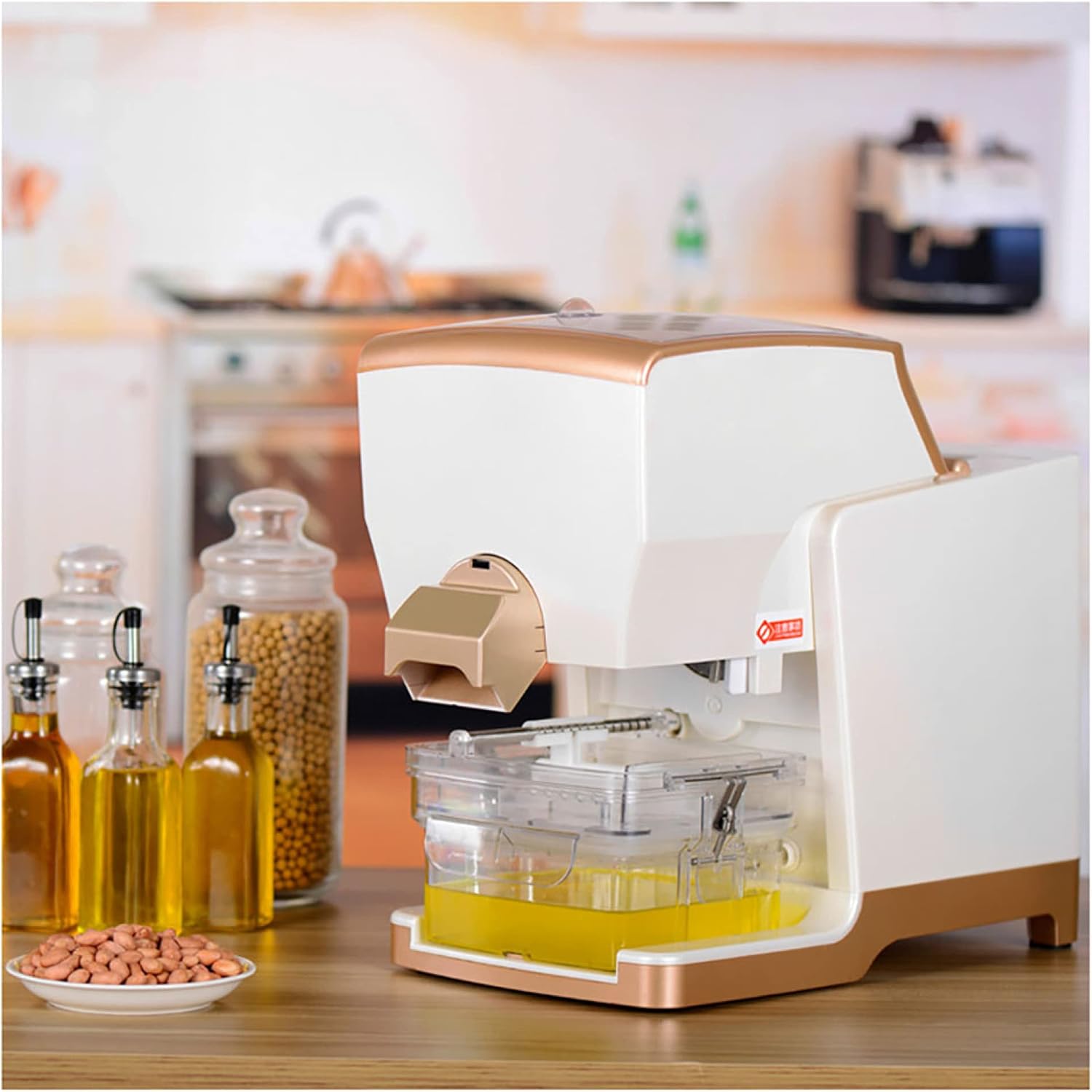 Oil Press Machine, Smart Oil Filter Oil Press Extractor, Fully Automatic Household Oil Extractor Machine Silent/White/44X22X38Cm