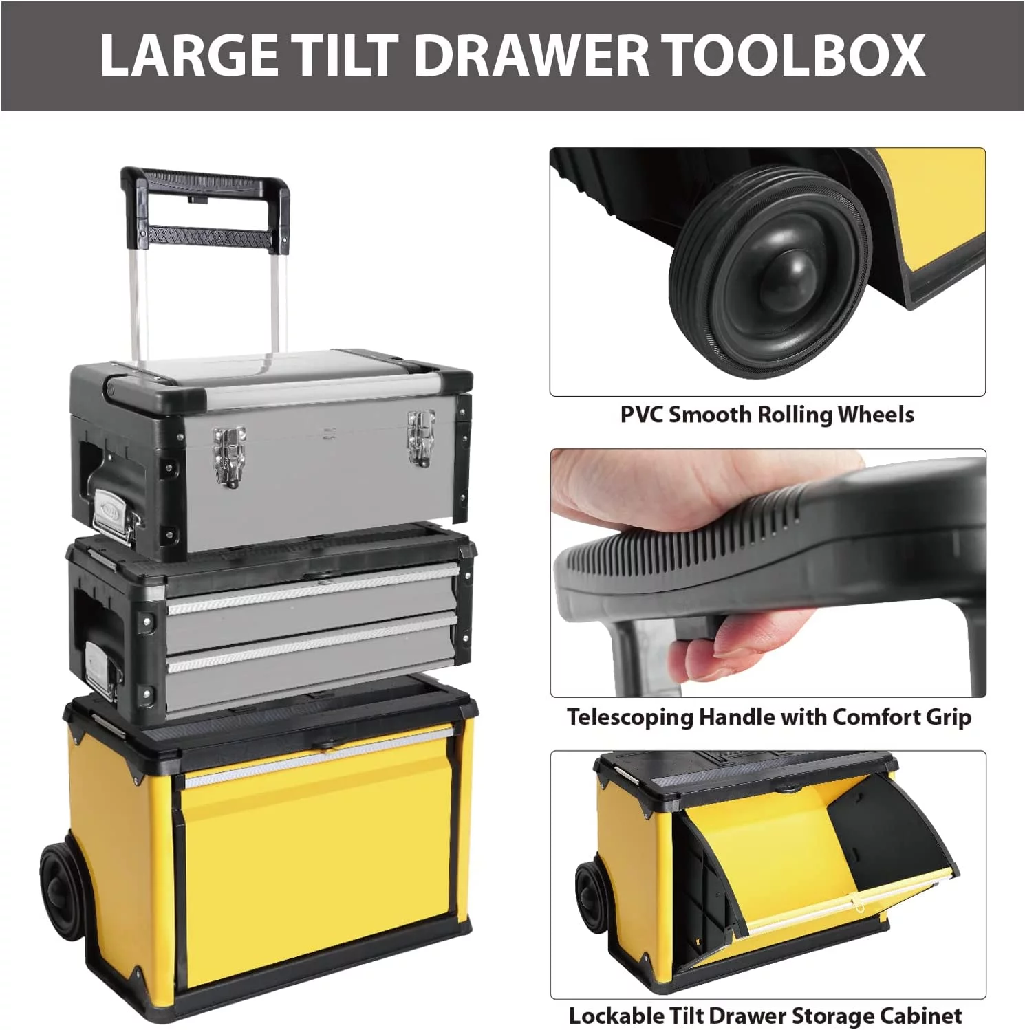 Big Red Rolling Tool Chest with Wheels Stackable Tool Storage Cabinet with 3 Drawers for Garage Workshop