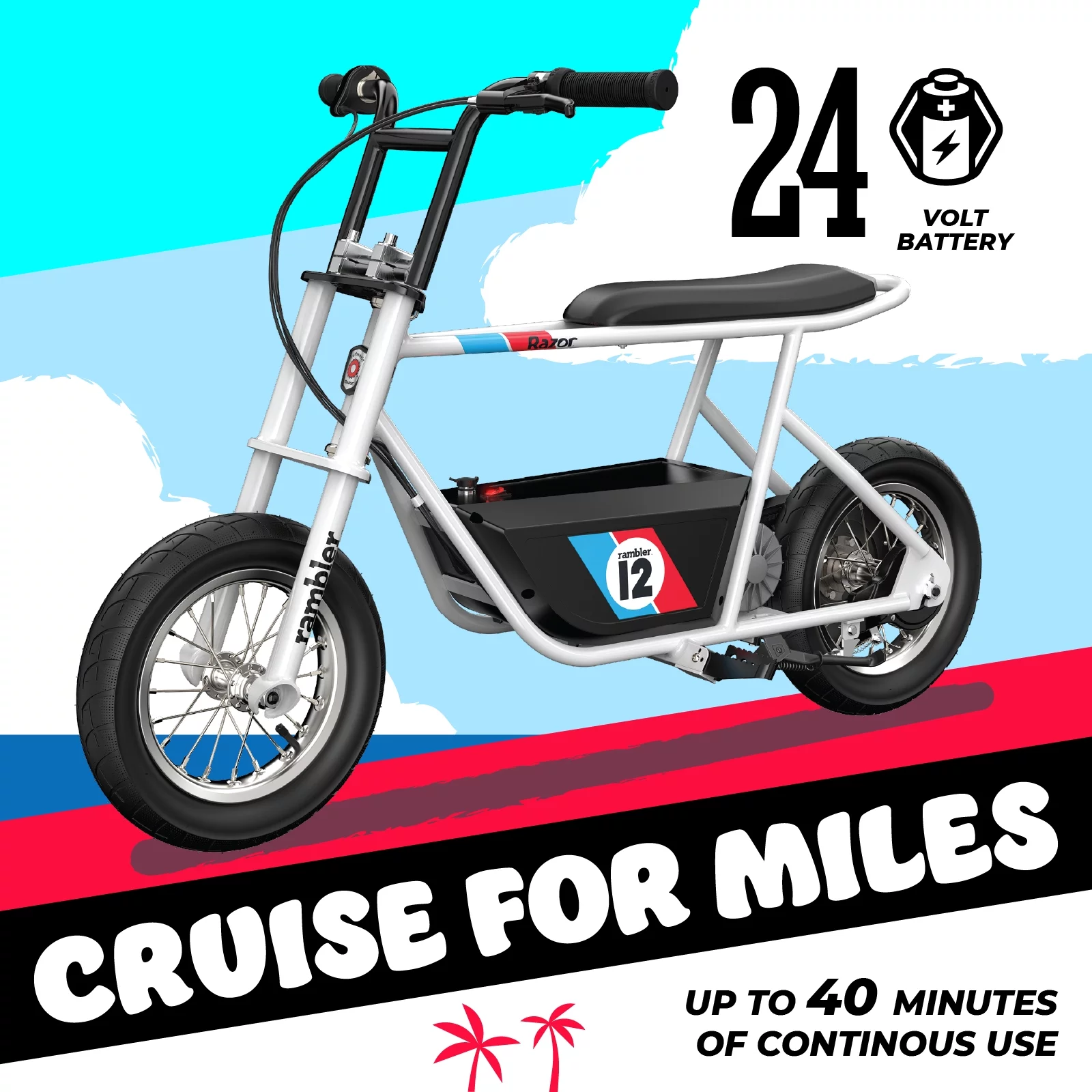 Razor Rambler 12 Seated Electric Scooter- White, up to 14 mph, 12" Air-Filled Tires, for Teen 13+
