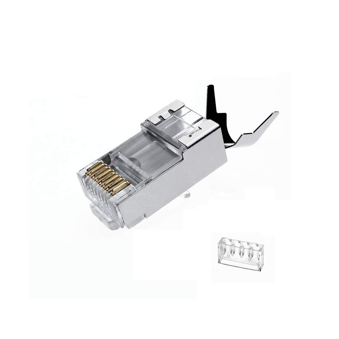 100 Pcs Cat7 RJ45 Connectors, Cat7 RJ45 Plugs, Cat7 2-Piece Metal Shielded RJ45 Ends FTP 8P8C Modular Network Plug Connector