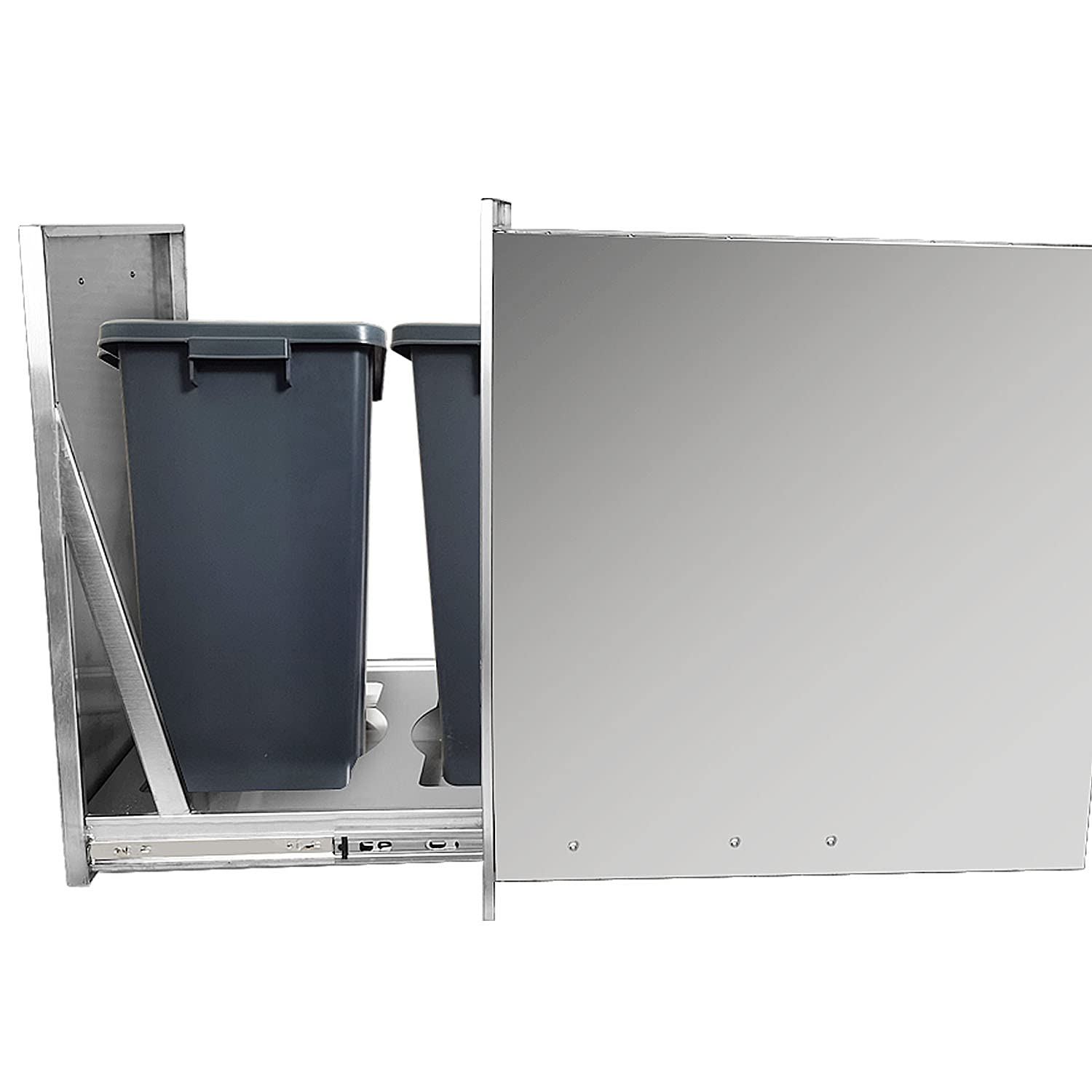 Built-in Double Trash Drawer Stainless Steel W20''X H27''X D24'' Pull Out Trash Drawer with 2 Trash Wastebasket 5.2 Gallon (20.8 Quart), BBQ Island Drawer (Include 2 Trash Bins)