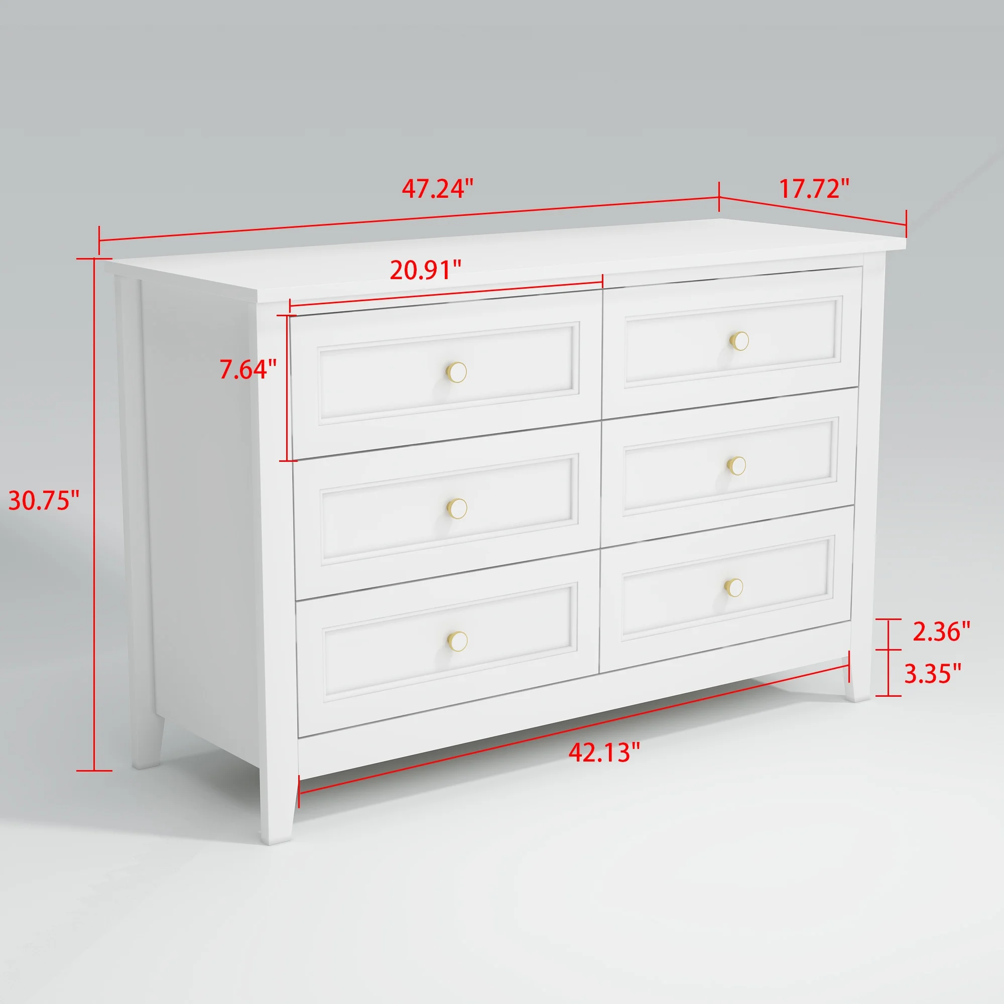 Birch Solid Wood Dresser Double Chest of 6 Drawers Bedroom Storage White