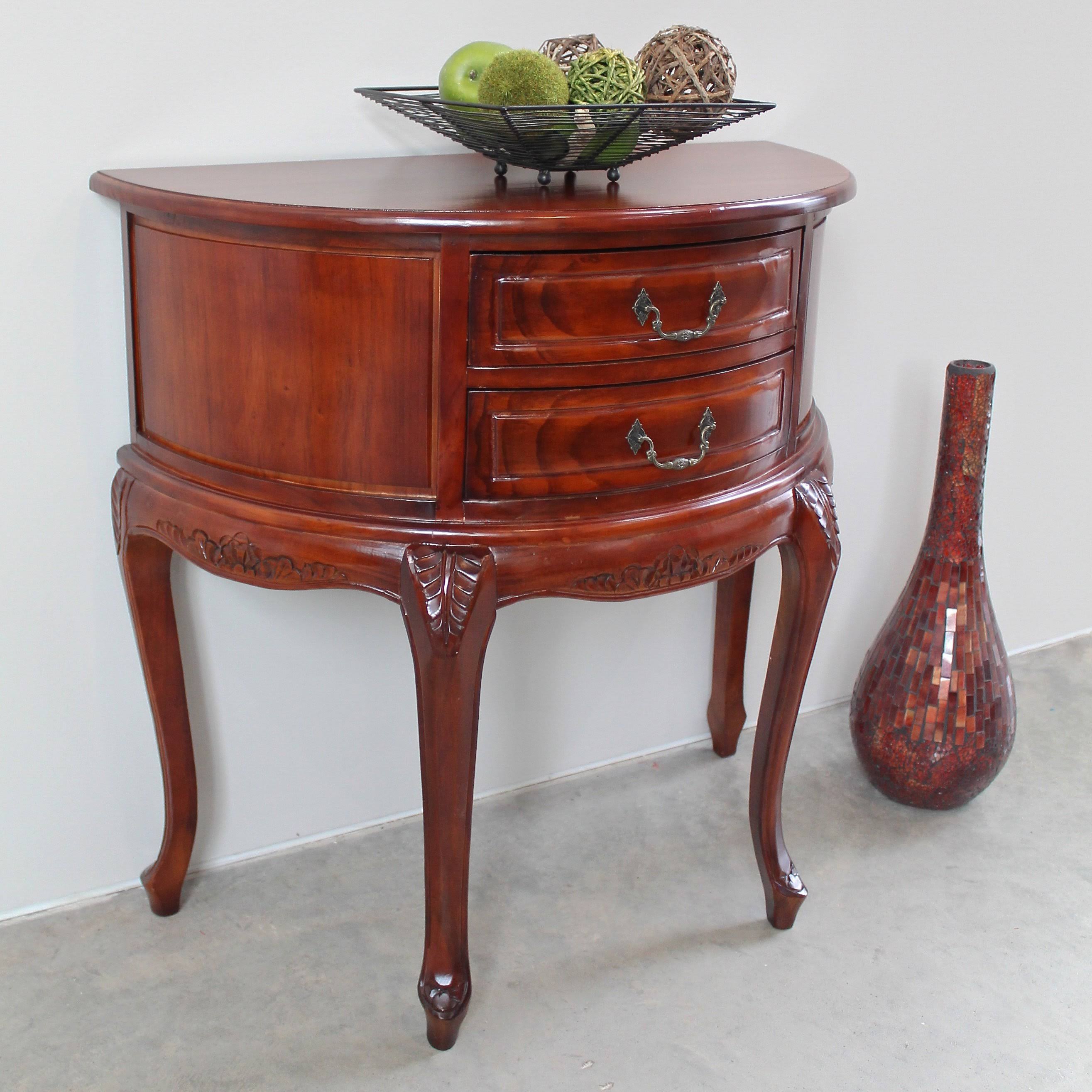 International Caravan Carved Wood Half Moon Console Table With Drawers