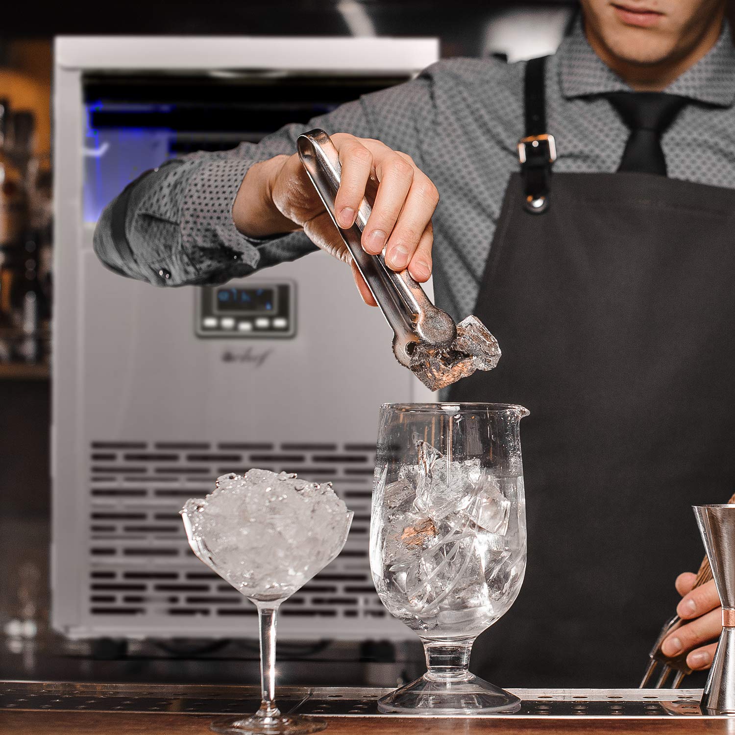 Deco Chef Floor Standing Ice Maker 99lb Every 24 Hours 33lb Storage Capacity Stainless Steel Great for Homes, Basements, Bars, Garages, Pool Houses, Includes Connection Hoses and Ice Scoop