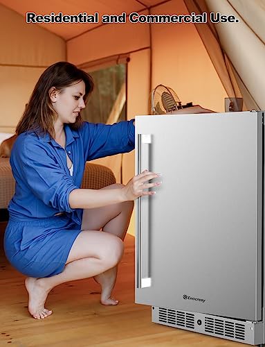 Enocreay 24 Inch Indoor Under Counter Drawer Fridge Stainless Steel Undercounter Refrigerator Freestanding Outdoor Fridge