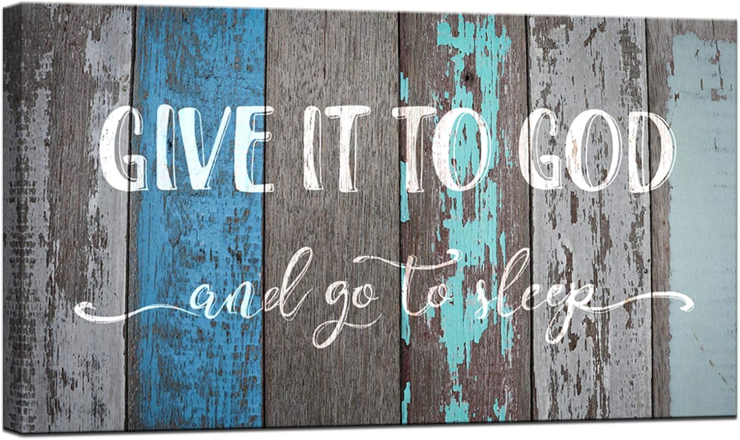 sechars Bedroom Quotes Wall Decor Give It To God And Go To Sleep Sign Canvas Prints Framed and Stretched Rustic Wood Textured Background Home Bedroom Decoration Easy to Hang 20x36inch