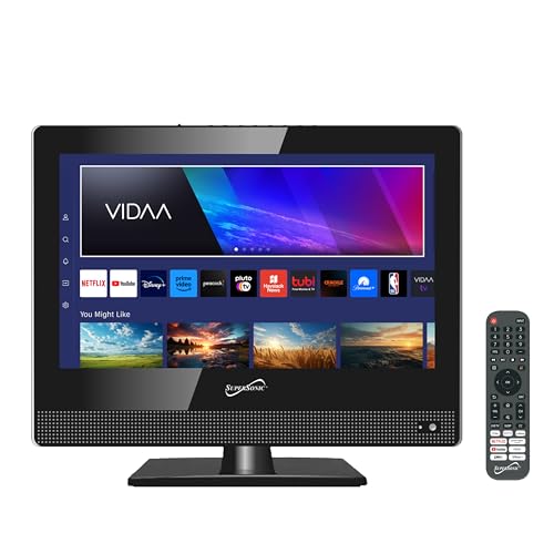Supersonic SC-1520VTV 15.6 inch Smart AC/DC LED TV, Powered by VIDAA, 1080p, WiFi, Built-in Speakers, USB, HDMI, for Kitchen, RV, Boat, Truck, Playroom, Dorm Room, Remote, DC Car Cord Included