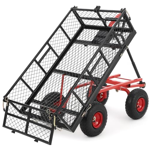 880 lbs 10" Tires Steel Garden Cart with 180° Rotating Handle and Removable Sides, Heavy Duty Utility Garden Carts and Wagons, Heavy Duty Yard Dump Wagon Utility Wagon with Removable Sides