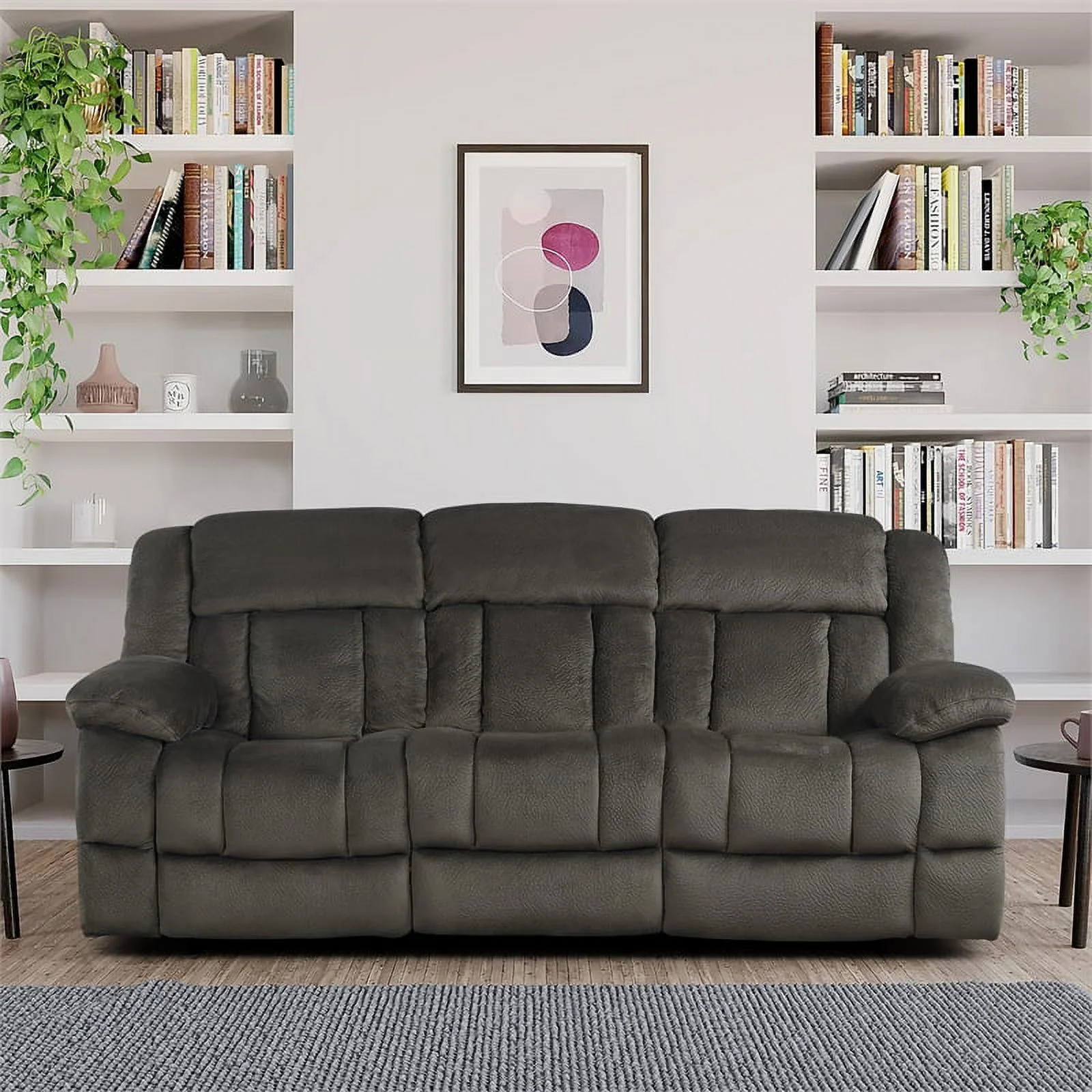 Lexicon Laurelton 90" Traditional Microfiber Double Reclining Sofa in Chocolate