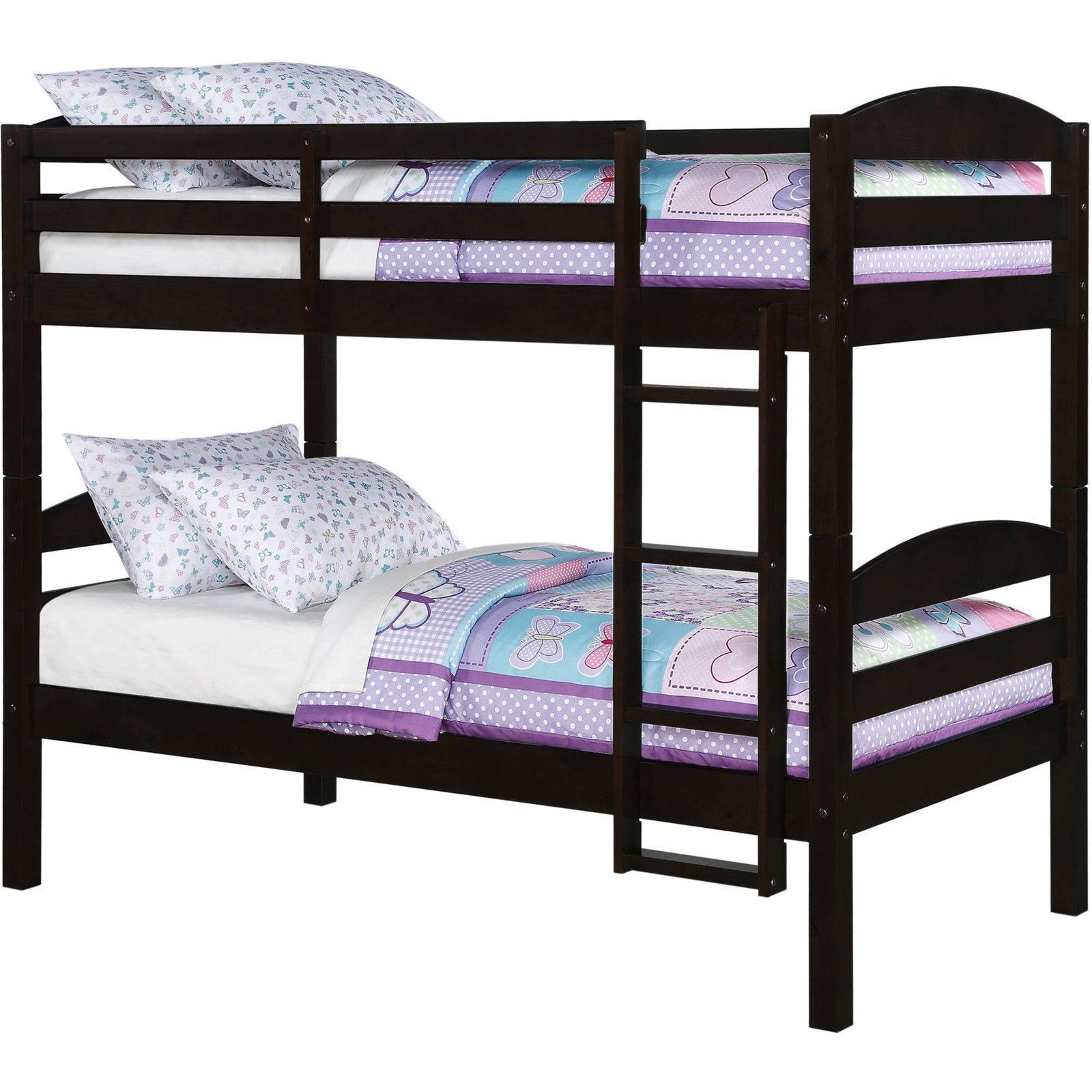 Mainstays Twin Over Twin Wood Bunk Bed, Walnut