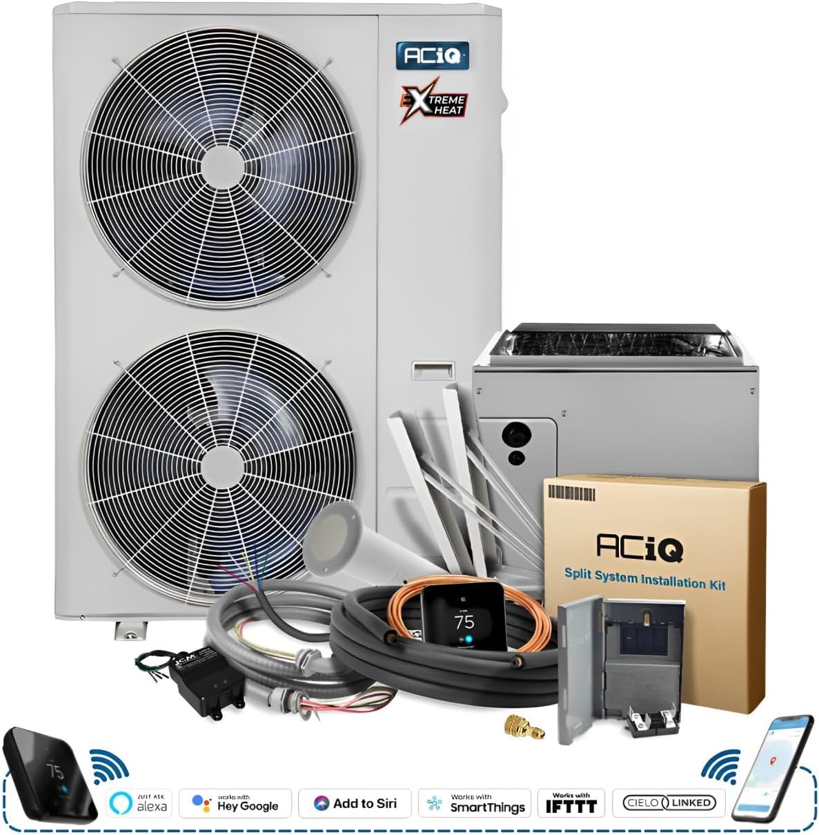 4 Tons 14.3 SEER2 Central Inverter Heat Pump System & 21" Multi-Positional Cased Evaporator Coil w/ 50' Install Kit | Extreme Heat Technology Compressor "NO HIGH GAS BILLS"