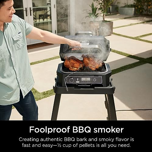 Ninja Woodfire Pro Outdoor Grill & Smoker with Built-In Thermometer, 7-in-1 Master Grill+Ninja Outdoor Flat Top Griddle Plate+ Ninja