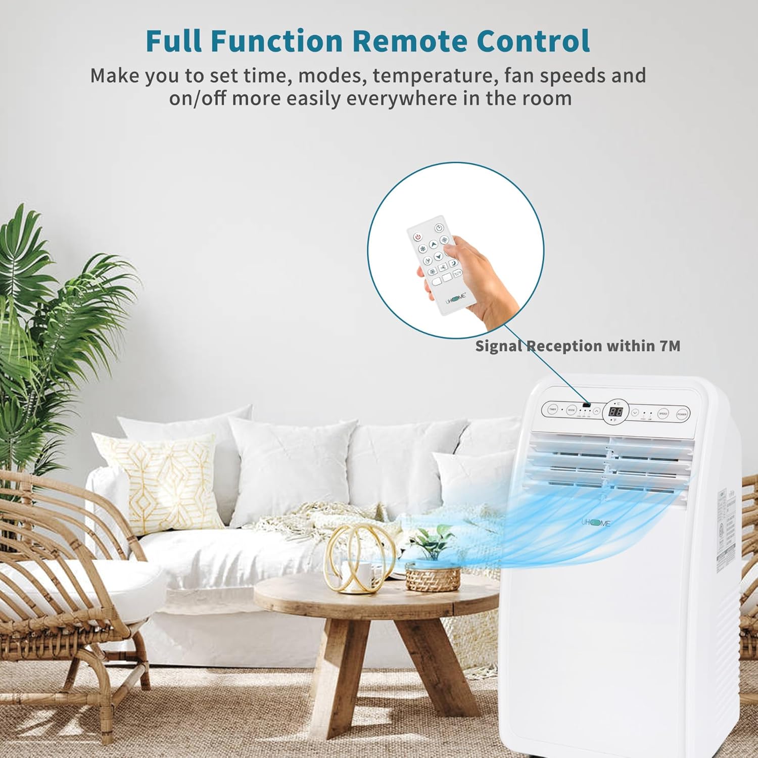 8000 BTU Portable Air Conditioner, 3-in-1 function Portable AC unit with Cooling, Dehumidifier, Fan, White, 24H Timer
