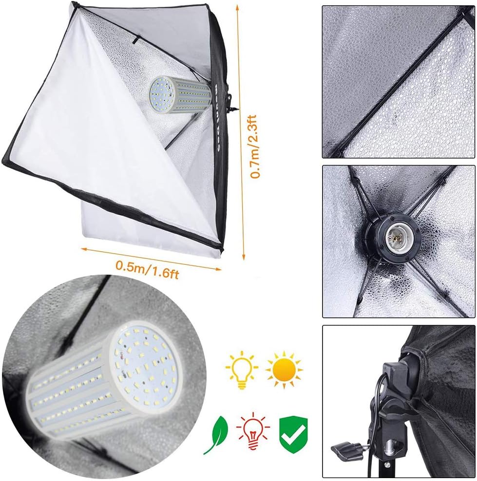 MOUNTDOG LED Softbox Photography Lighting Kit with 20"X28" Reflector Professional Photo Studio Equipment and 80W 6500K New Corn Light Bulbs for Portraits Fashion and Video Shooting Pack of 2