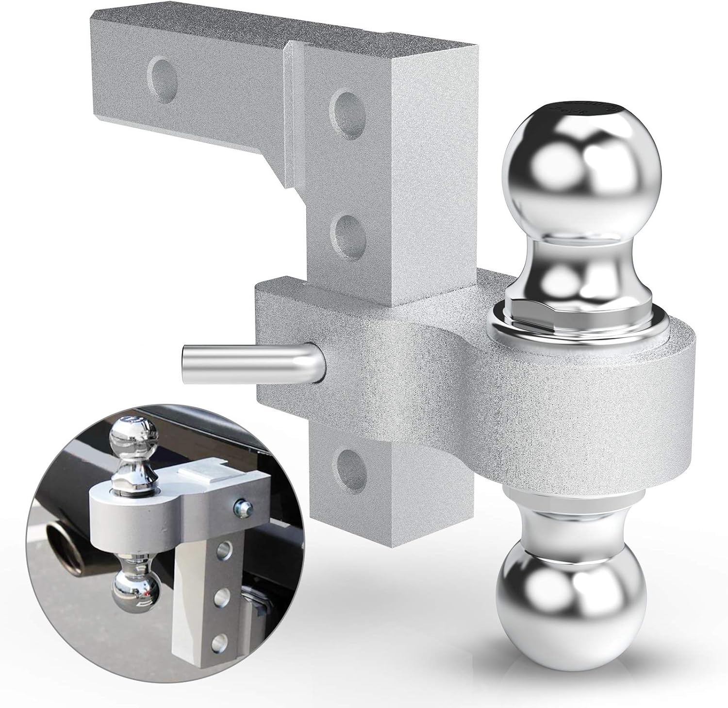 BUNKER INDUST Adjustable Trailer Hitch Fits 2" inch Receiver, Aluminum Rapid Hitch 6" Drop/Rise, 2-Inch and 2-5/16-Inch Hitch Dual Ball Mount 5,000 LBS Capacity