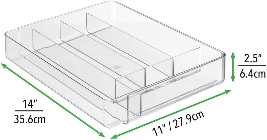 mDesign Adjustable, Expandable Plastic Kitchen Cabinet Drawer Storage Organizer Tray - for Storing Organizing Cutlery, Spoons, Cooking Utensils, Gadgets - Clear