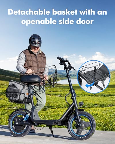 Gyroor C1 Plus Electric Scooter for Adults with Seat & Pet Basket - 30 Miles Range 650W Motor 48V 13.5Ah Battery 18.6MPH 14" Pneumatic Tires Foldable Design Dual Shock Absorbers 300lbs Capacity