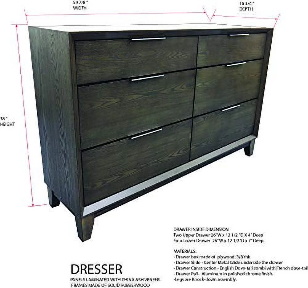 Kings Brand Furniture Sheldon 6-Piece King Size Gray Bedroom Set. Bed, Dresser, Mirror, Chest & 2 Nightstands
