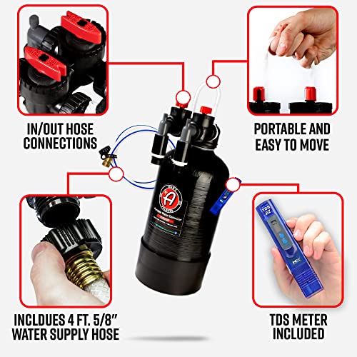Adam's Portable Spotless Water Deionizer - Eliminates Water Spots, Spotless Rinse Touchless Detailing - Easy to Use Attaches to Regular Garden Hose