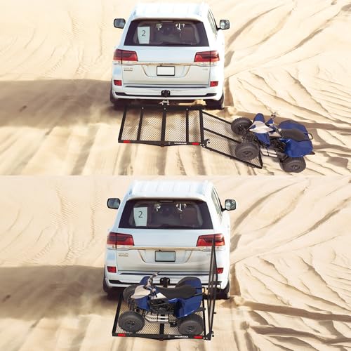 WILDROAD Hitch Cargo Carrier with Ramp 50" x 29" x 4" 500 LBS Folding Trailer Hitch Cargo Carrier Fits 2" Receiver with Hitch Stabilizer and 4pcs Ratchet Straps
