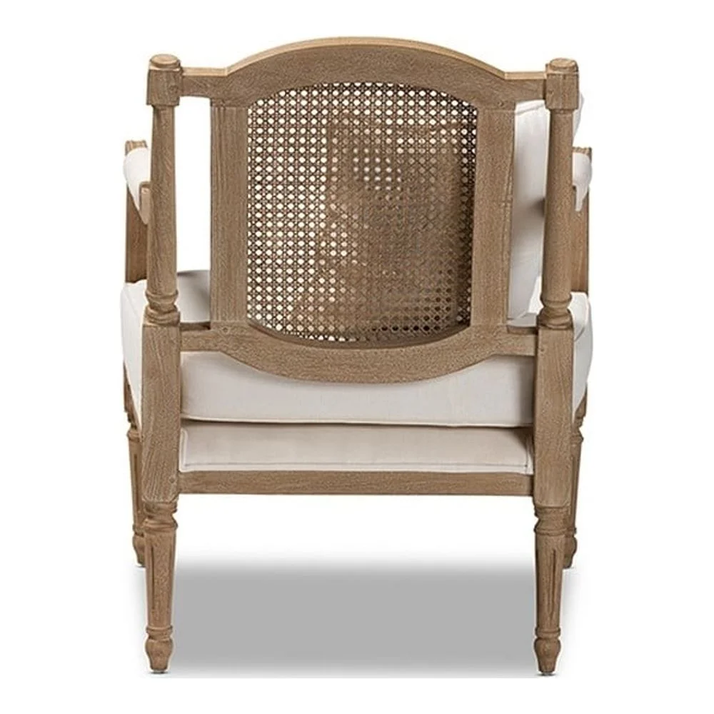 Baxton Studio Clemence French Provincial Ivory Fabric Upholstered Whitewashed Wood Armchair, Ivory, Oak