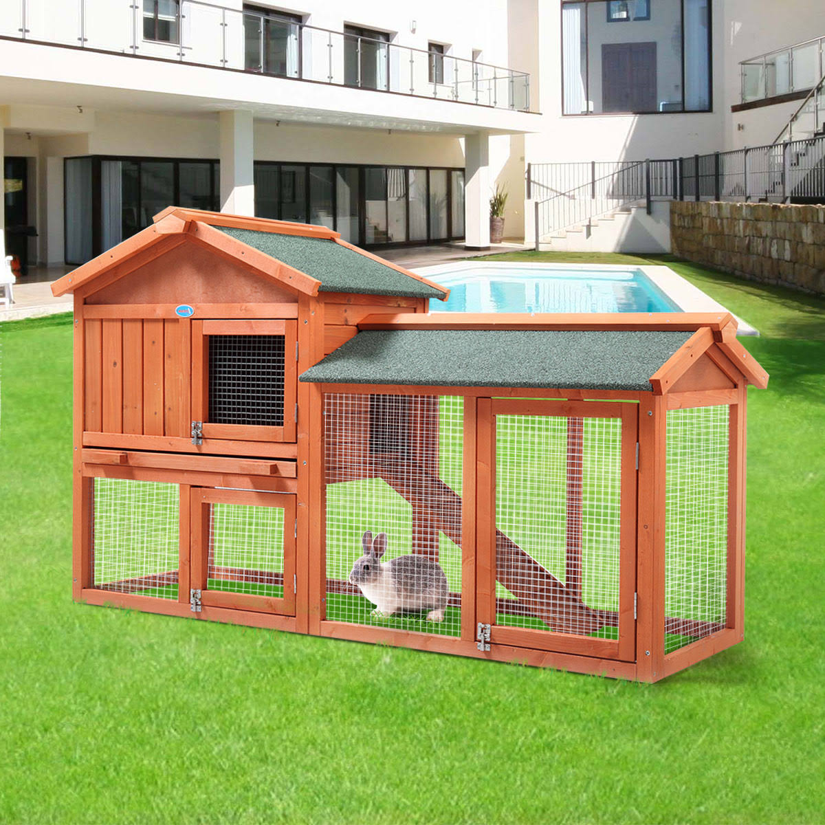 coziwow 2 Story Outdoor Wooden Chicken Coop Rabbit Hutch House Small Pet Poultry Cage-Orange