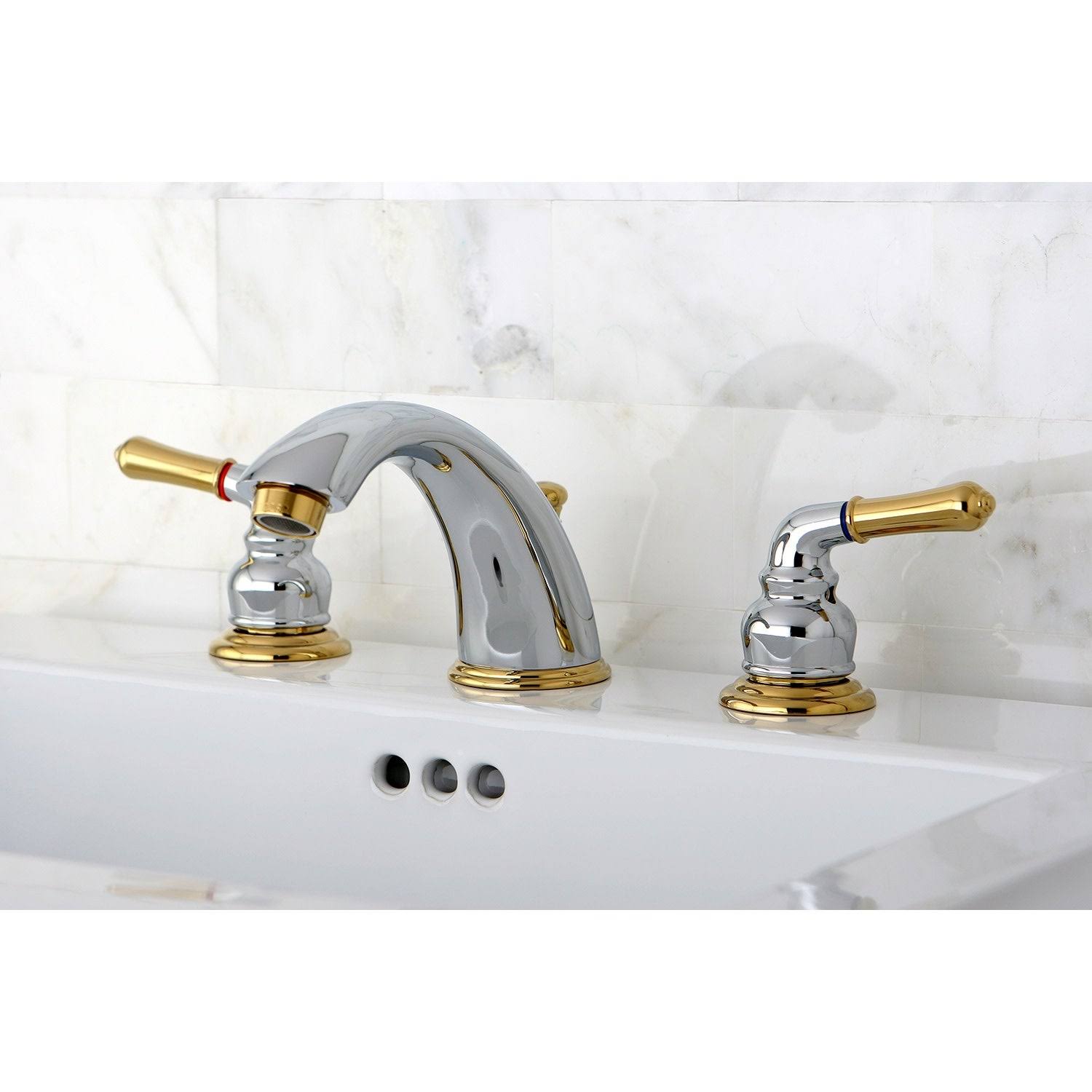 Magellan 8 in. Widespread Bathroom Faucet - Polished Chrome/Polished Brass QKB964