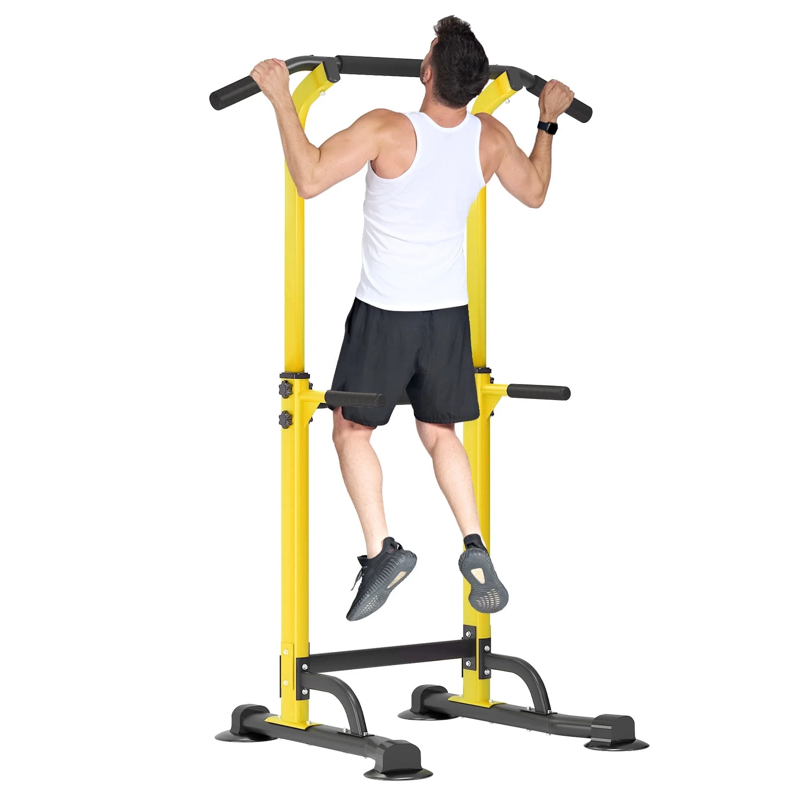 SOGES Height Adjustable Power Tower Dip Stands Pull up Bar Strength Training for Home Gym Black