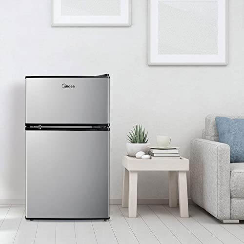 Midea Compact Reversible Double Door Refrigerator and Freezer, 3.1 Cubic Feet