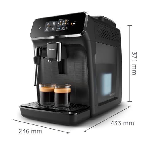 Philips 2200 Series Fully Automatic Espresso Machine, Classic Milk Frother, 2 Coffee Varieties, Intuitive Touch Display, 100% Ceramic Grinder, AquaClean Filter, Aroma Seal, Black (EP2220/14)