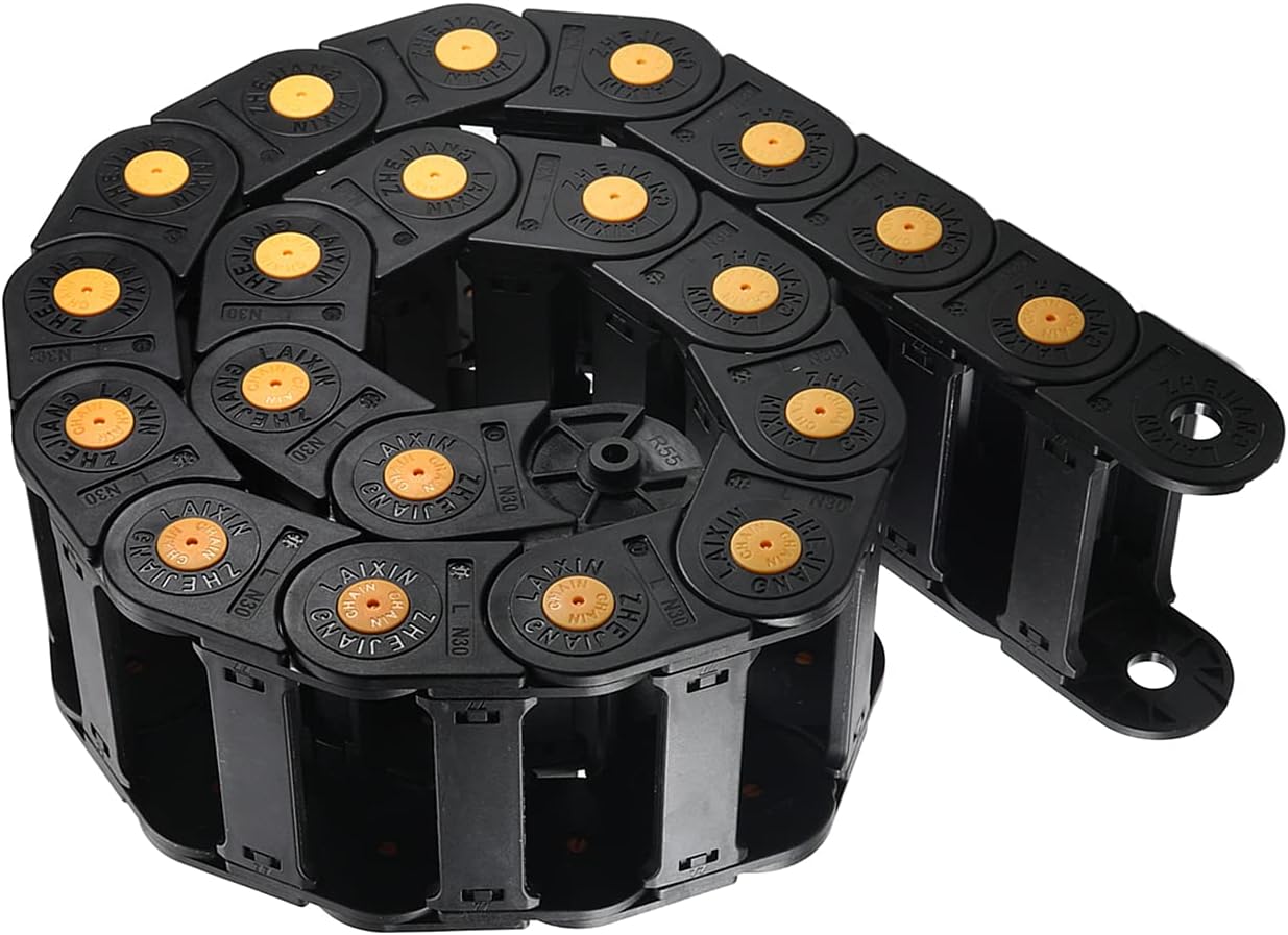 Fielect Drag Chain Cable Carrier Open Type with End Connectors R100 35X100mm 1 Meter Plastic for Electrical CNC Router Machines Black 1Pcs