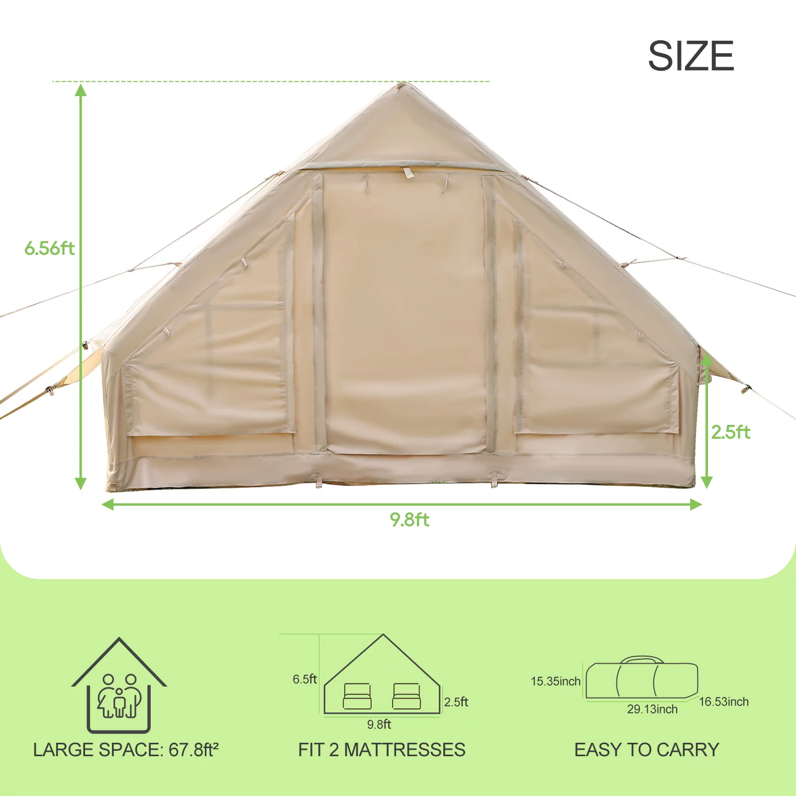 ONLYCTR Inflatable Camping Tent with Pump, Glamping Tents, Easy Setup 4 Season Outdoor Blow Up Tent, Luxury Cabin Tent with Mesh Windows & Doors