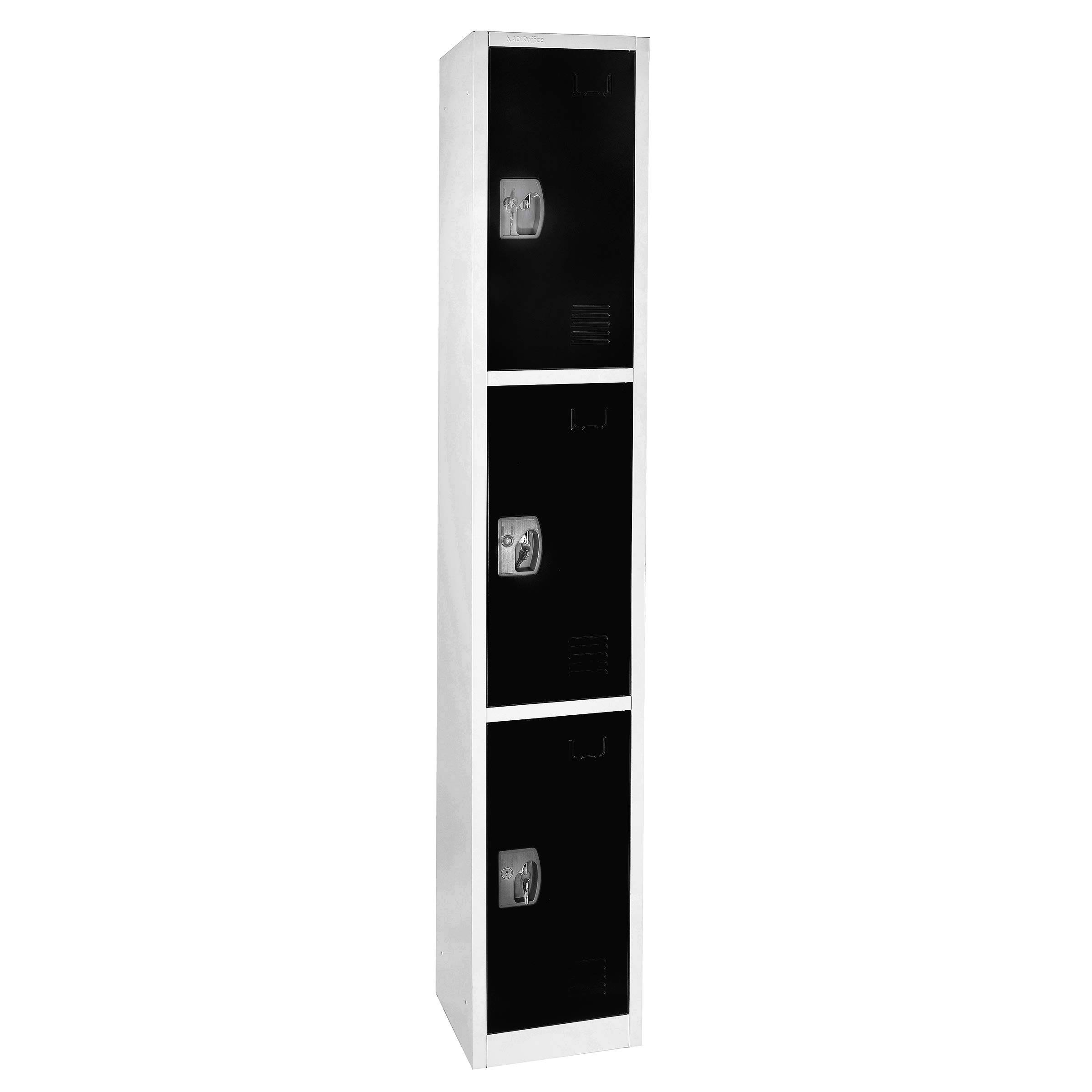 AdirOffice Large Locker w/ 3 Doors u0026 3 Hooks, Black 629-203-BLK
