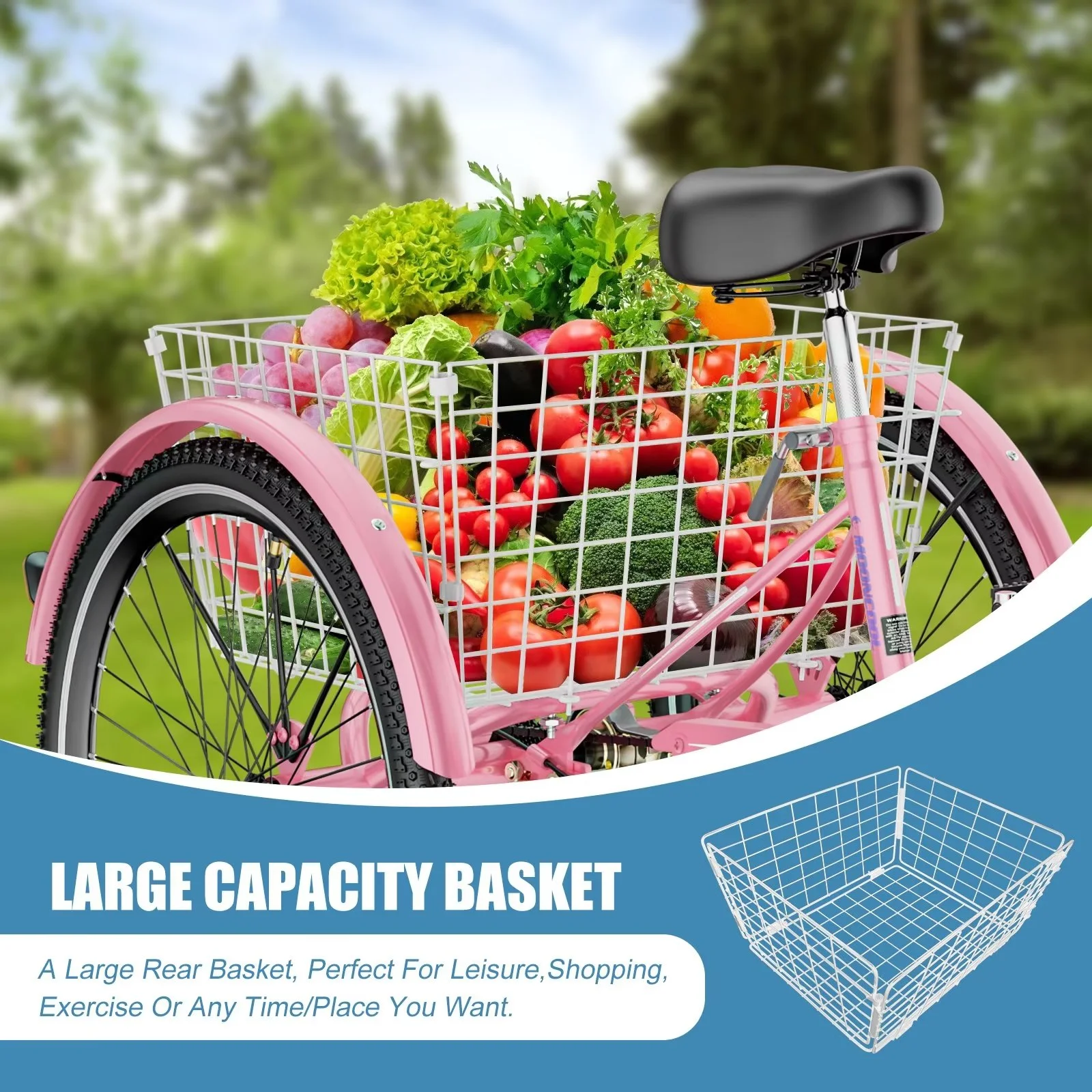 MOPHOTO Adult Tricycles 3 Wheel 7 Speed Trikes, 20/24/26 inch with Big Basket for Shopping, Picnics Exercise Men's Women's Senior's Trike