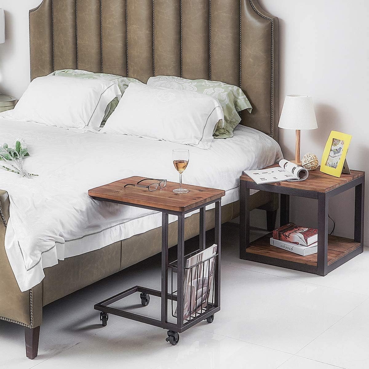 Care Royal Vintage Industrial Farmhouse 19.7 inches Side End Table with Storage Shelf for Living Room, Night Stand Bedroom, Real Natural Reclaimed Wood, Sturdy Rustic Brown Metal Frame, Easy Assembly