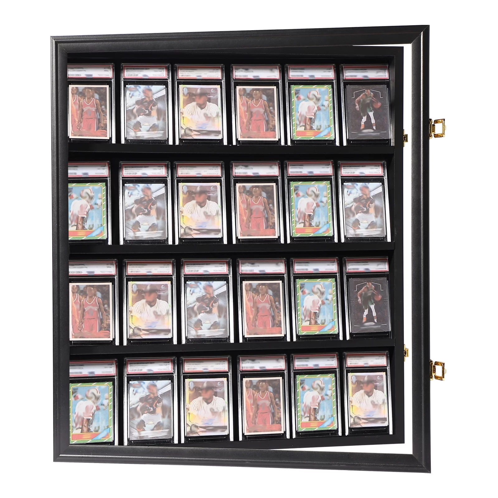 Sport Card Display Case - 24 Graded Cards, Wall Mount with Clear UV-Protected Door for Baseball, Football, Basketball, Hockey Trading Card Collection - Black - Curated Treasures Market