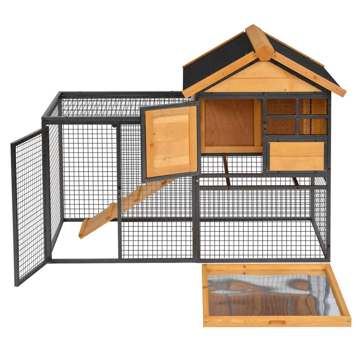 PawHut Wood-metal Elevated Pet Bunny House Rabbit Cage with Slide-Out Tray Outdoor - Pet Supplies online store