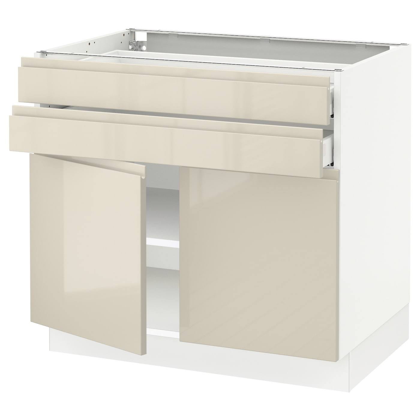 IKEA - SEKTION / MAXIMERA Base Cabinet W 2 doors/2 Drawers, white/Voxtorp High-Gloss Light Beige, 36x24x30 19369465