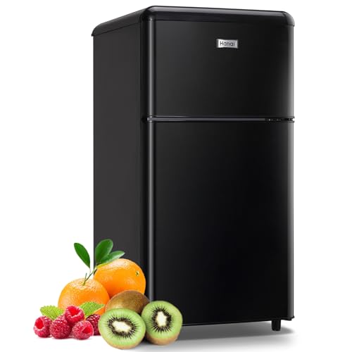 WANAI Compact Mini Refrigerator 3.2 Cu.Ft Small Refrigerator with Freezer, Retro Mini Fridge with Dual Door,7 Adjustable Thermostat, Adjustable Shelves For Dorm, Office Bedroom