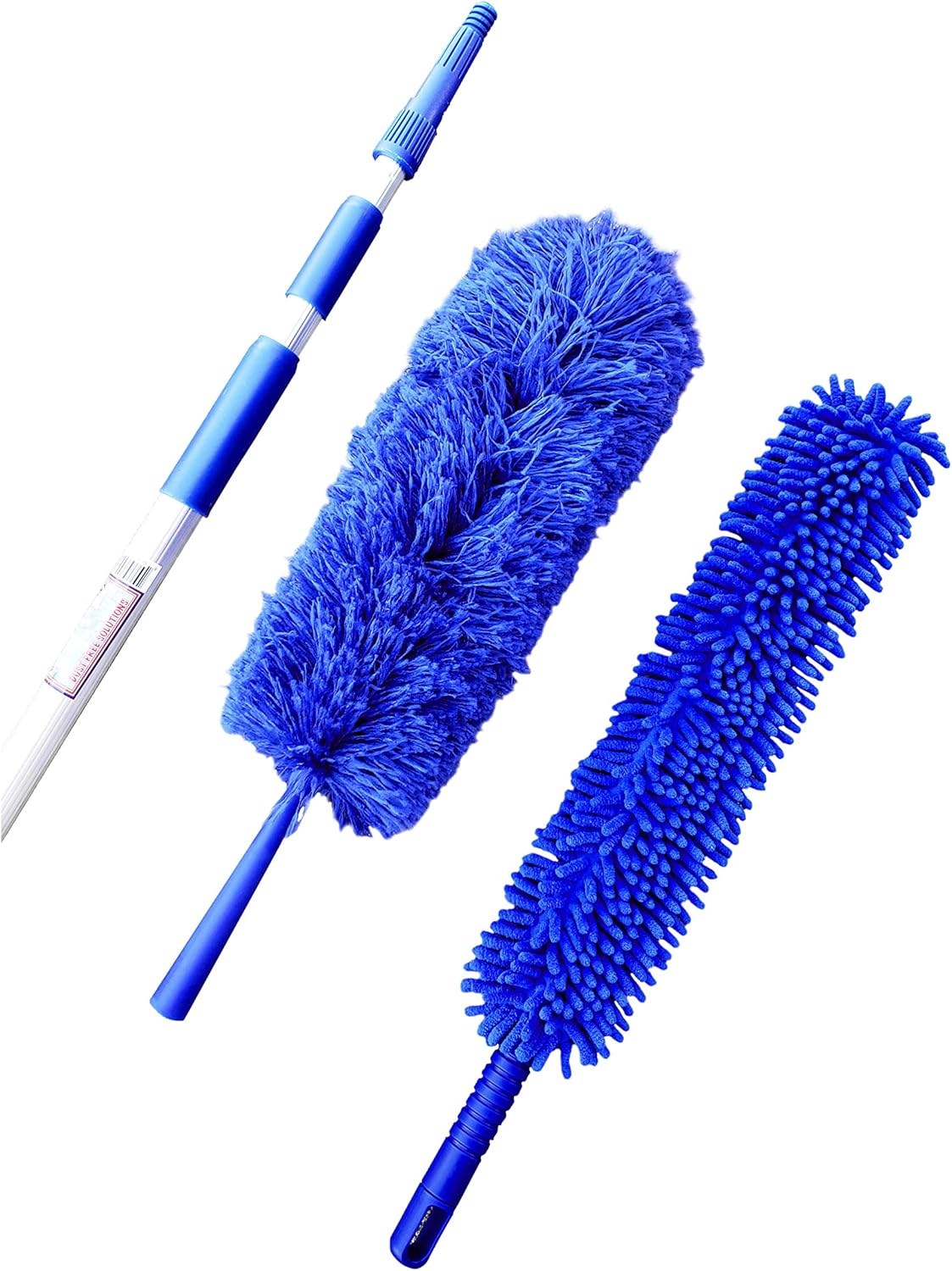 Blue Extension Rod Ceiling Duster with 18-20 feet Reach 3-Stage Aluminum Telescoping Pole - Cathedral, Cobweb, Microfiber, Ceilings Fan Duster Includes 2 Hand Dusting Kit