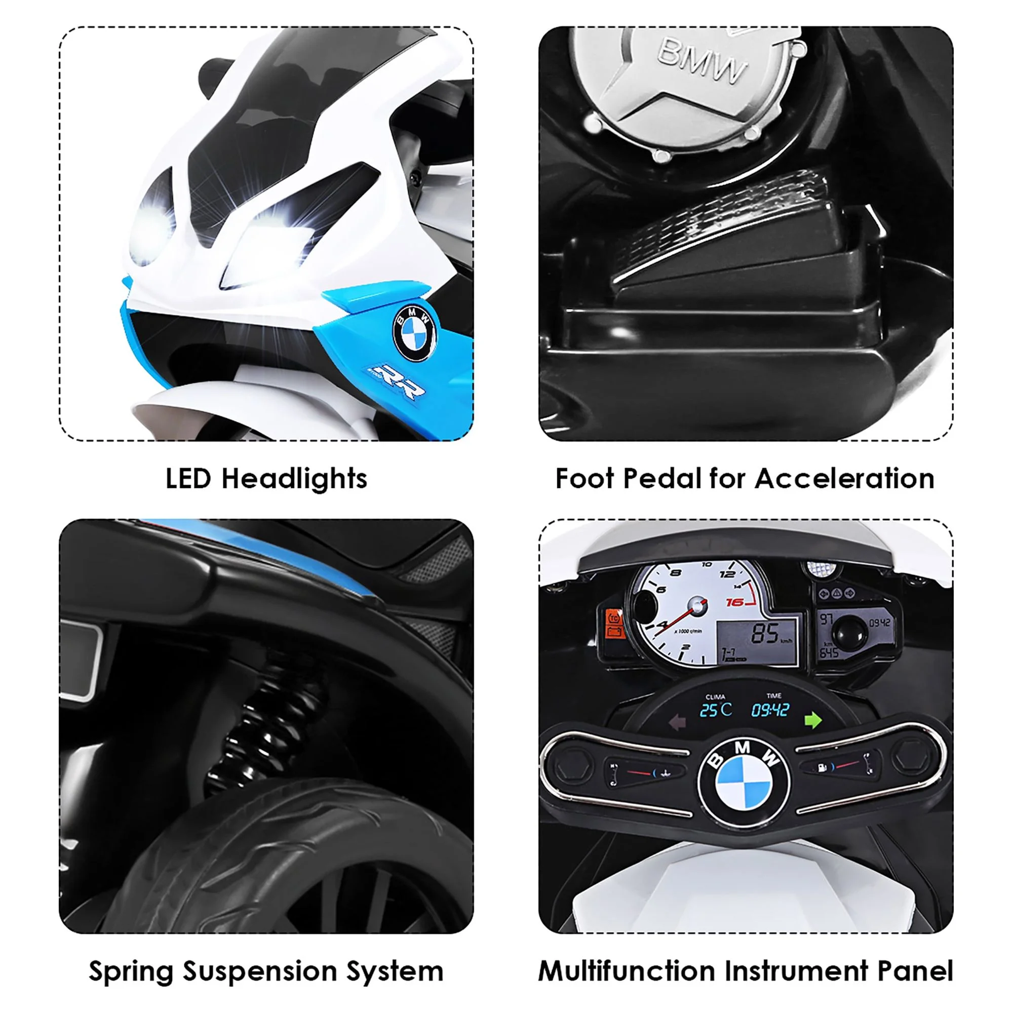 Costway Kids Ride On Motorcycle BMW Licensed 6V Electric 3 Wheels Bicycle with Music & Light (Suitable for 18-36 Months Age)