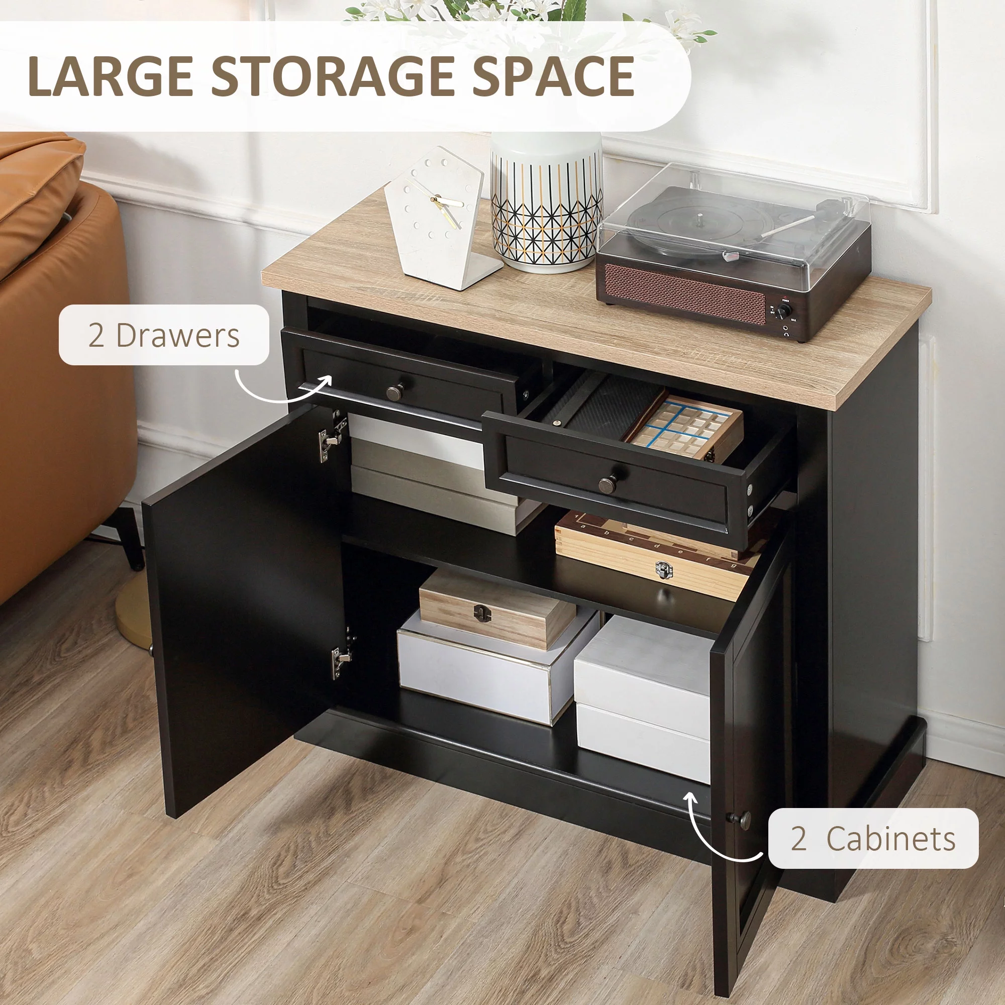 HOMCOM Sideboard Buffet Cabinet, Kitchen Cabinet, Coffee Bar Cabinet with 2 Drawers and Double Door Cupboard for Living Room, Entryway, Black